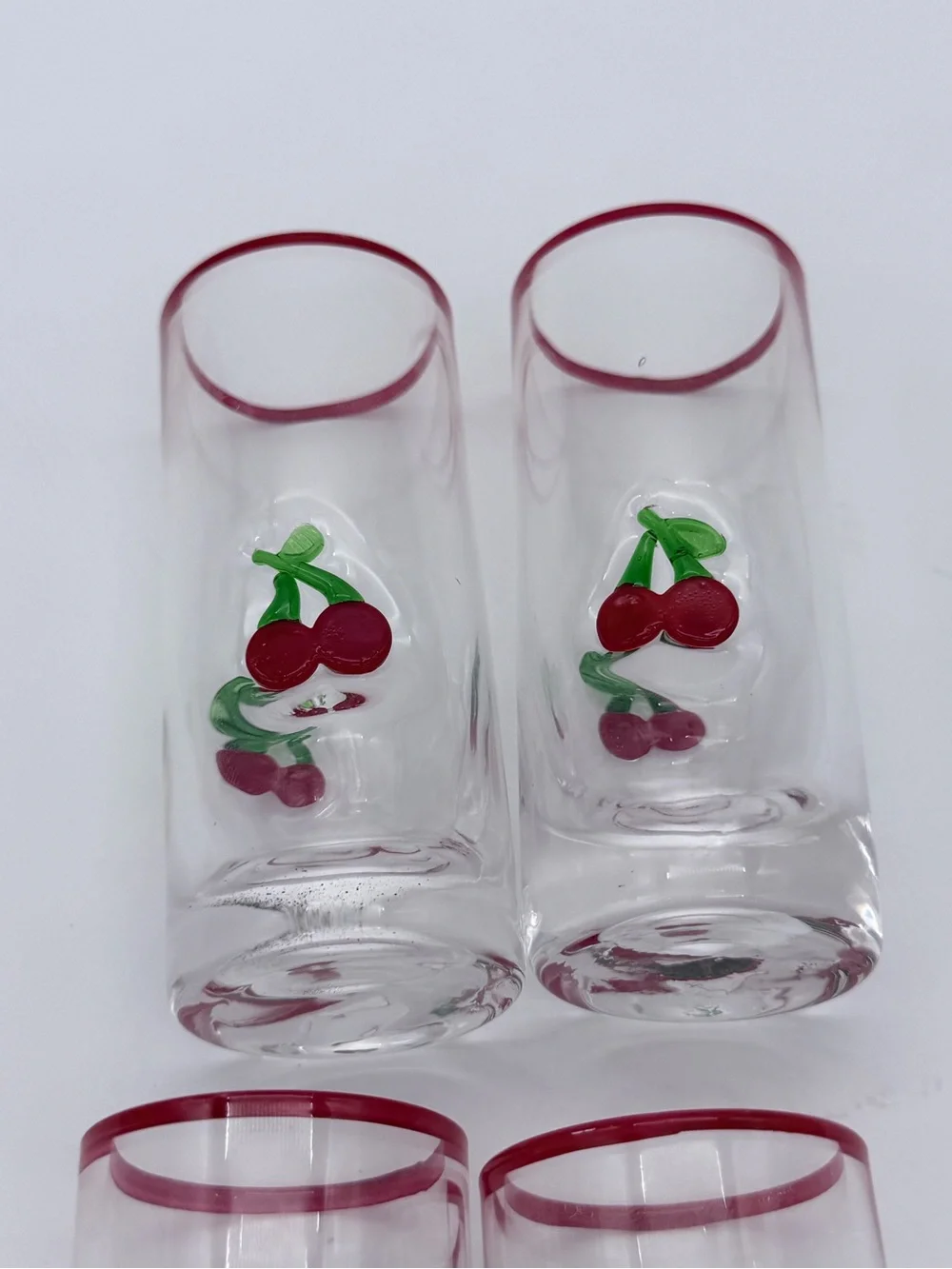 4 Pc Red Cherry Icon Shot Glasses Anthropologie Coquette Retro 1950’s Style